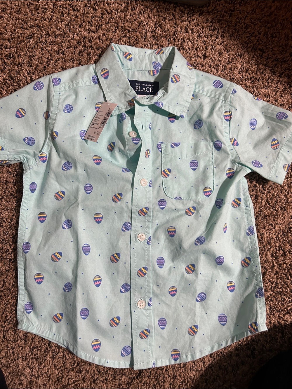 The Children's Place Mint Green Short-Sleeve Button-Down Shirt with Egg Print